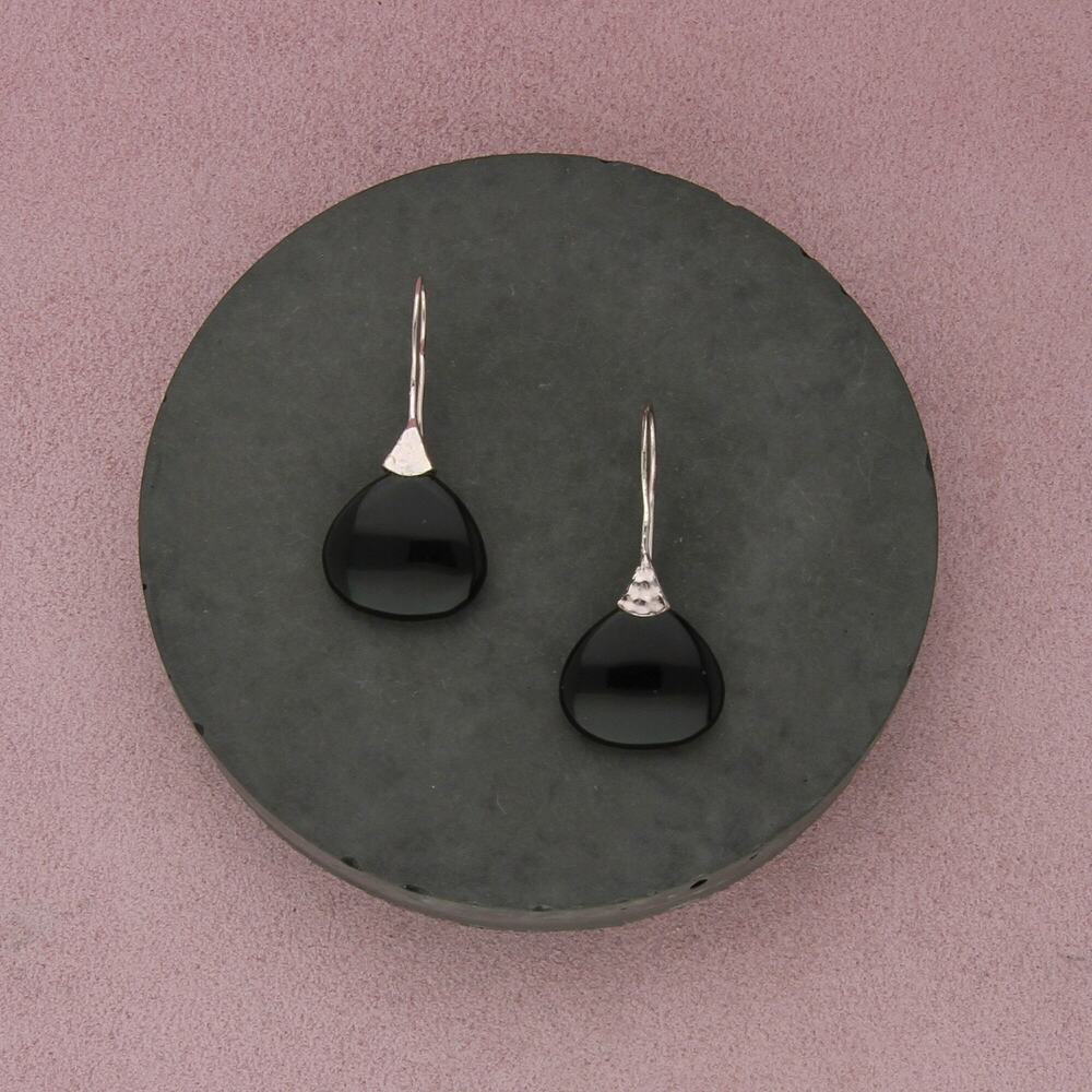 sterling silver black onyx hammered french-hook dangle earrings